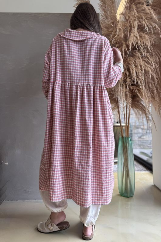 Annie Gingham Peter Pan Frock Coat Soft Coral